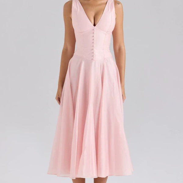 Robe rose poudré col v