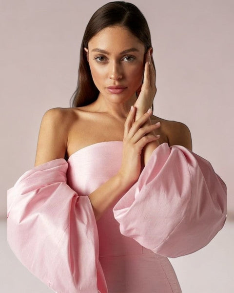 Robe bustier rose poudré bouffante