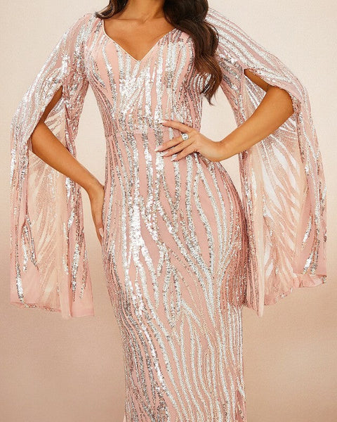 Robe de soirée rose poudré détails