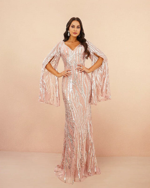 Robe de soirée rose poudré