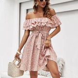 Robe Epaule Dénudée Rose Poudré courte