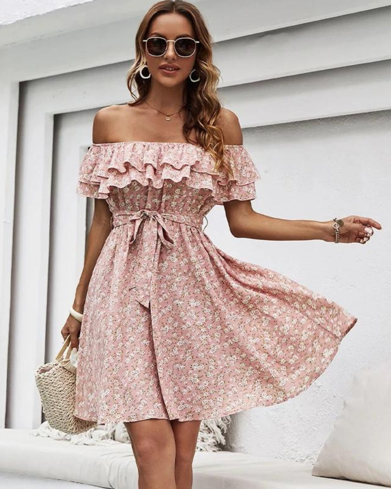 Robe Epaule Dénudée Rose Poudré femme
