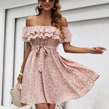 Robe Epaule Dénudée Rose Poudré femme