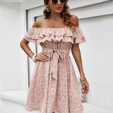 Robe Epaule Dénudée Rose Poudré
