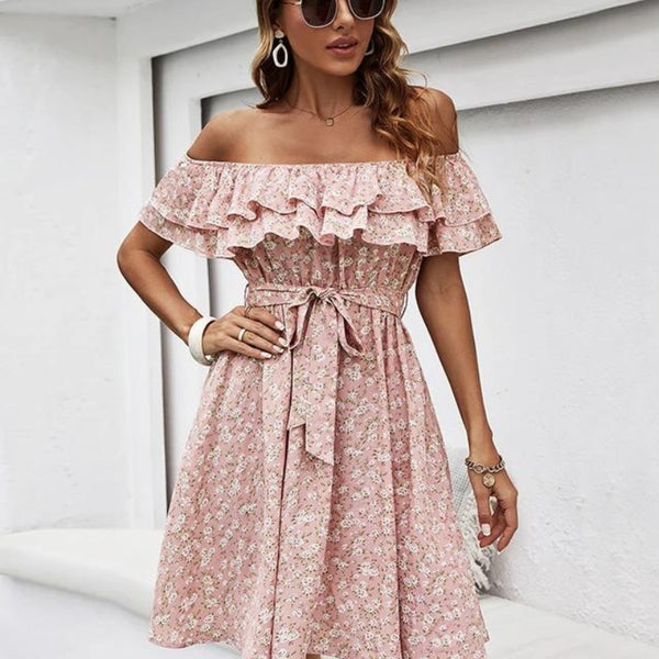 Robe Epaule Dénudée Rose Poudré