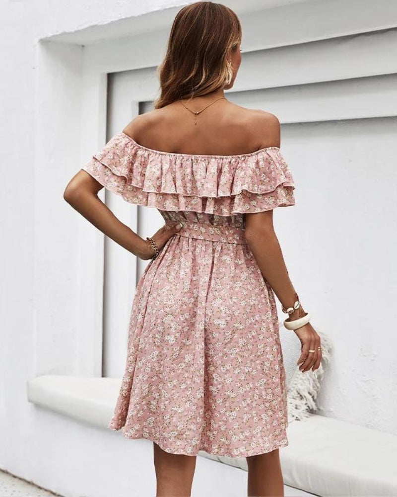 Robe Epaule Dénudée Rose Poudré de dos