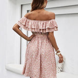 Robe Epaule Dénudée Rose Poudré de dos