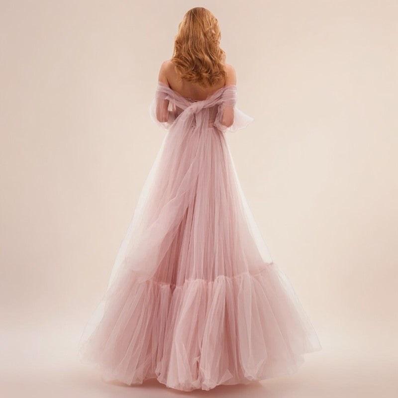 Robe longue rose poudré mariage de dos