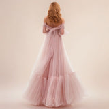 Robe longue rose poudré mariage de dos