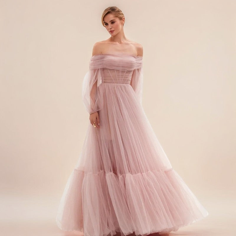 Robe longue rose poudré mariage