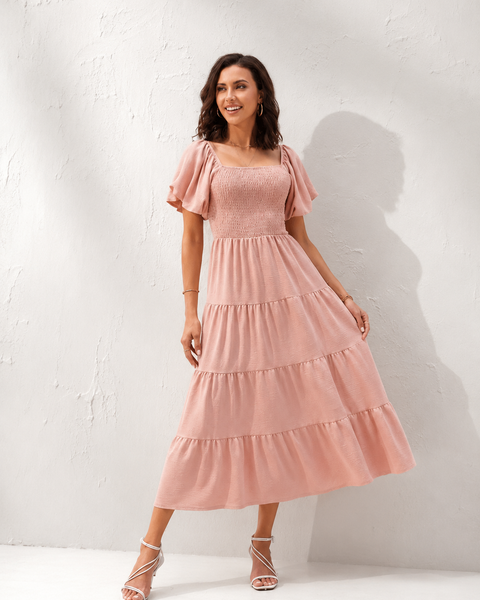 Robe longue rose poudré bohème