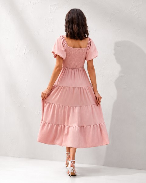 Robe longue rose poudré bohème