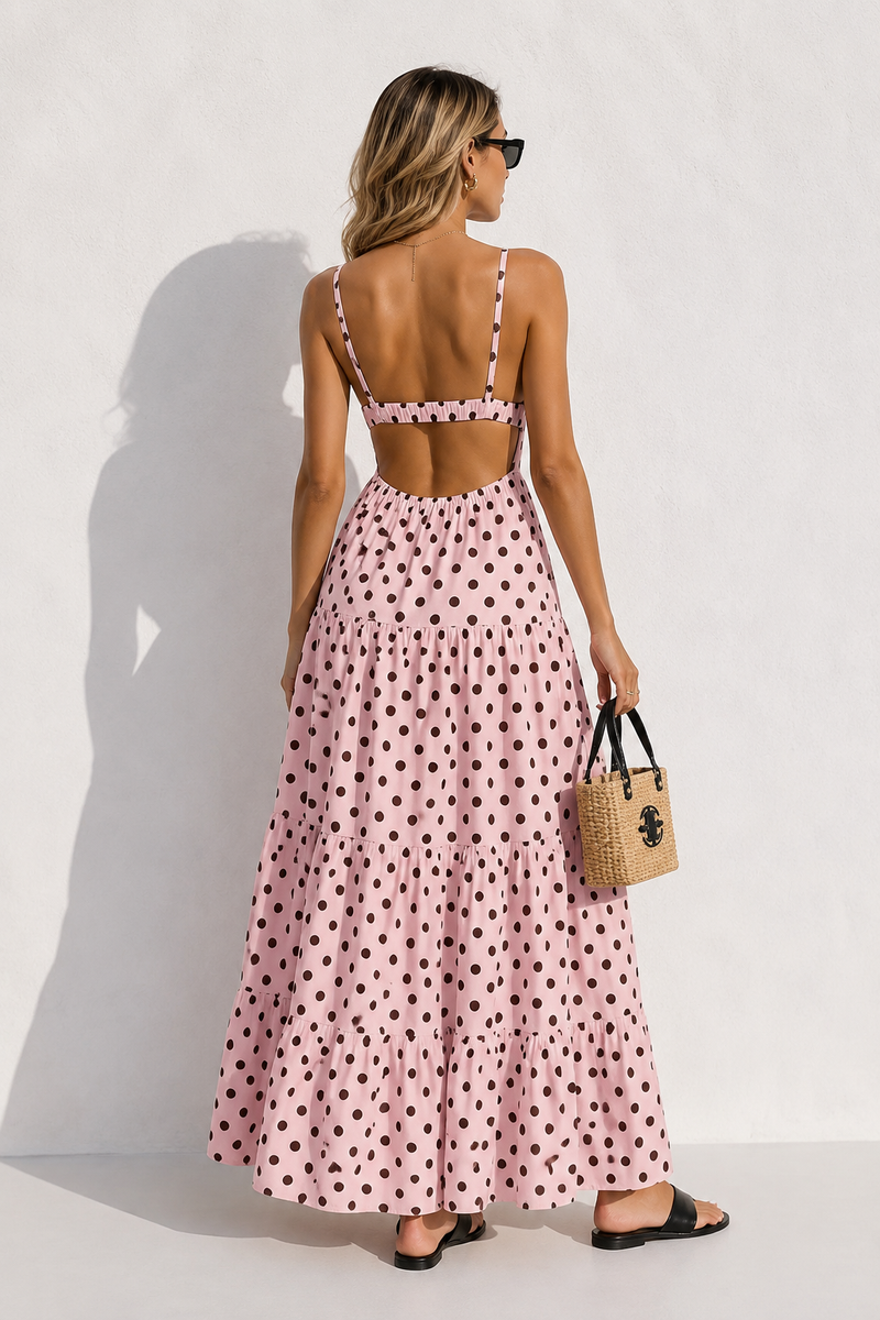 Robe rose poudré à pois