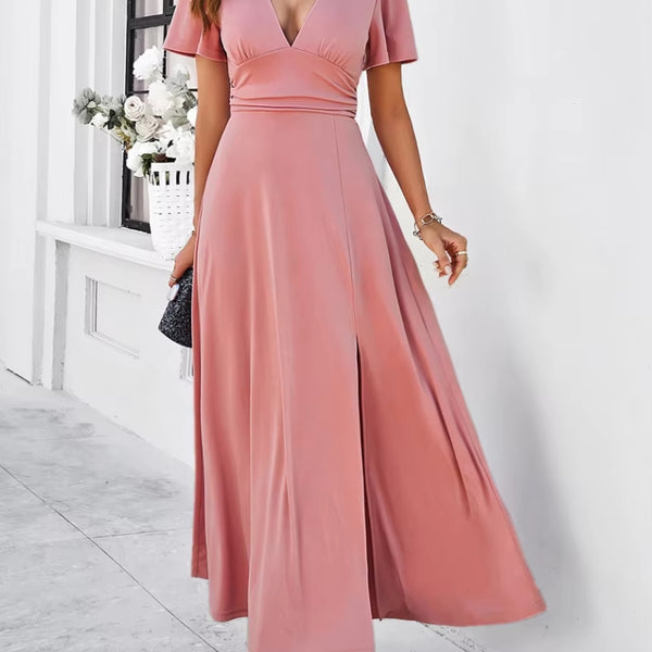 Robe Rose Poudré Col V