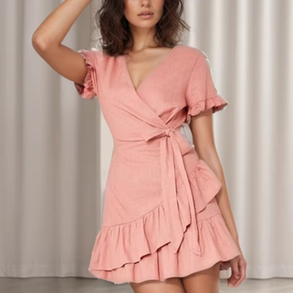 Robe Rose Poudré Manche Courte