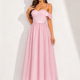 Robe épaule dénudée rose poudré
