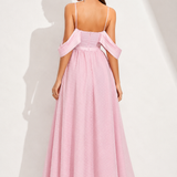 Robe épaule dénudée rose poudré de dos
