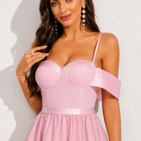Robe épaule dénudée rose poudré zoom