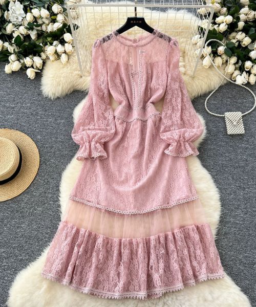 Robe cocktail rose poudre 