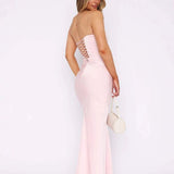 Robe cocktail rose poudre longue rose