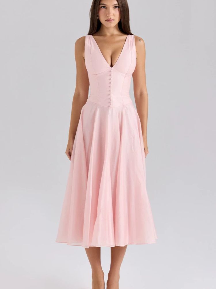 Robe rose poudré col v