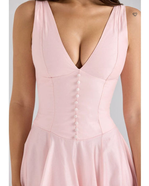 Robe rose poudré col v