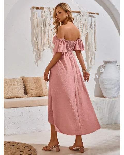 Robe Asymétrique Rose Poudré A Volant de dos