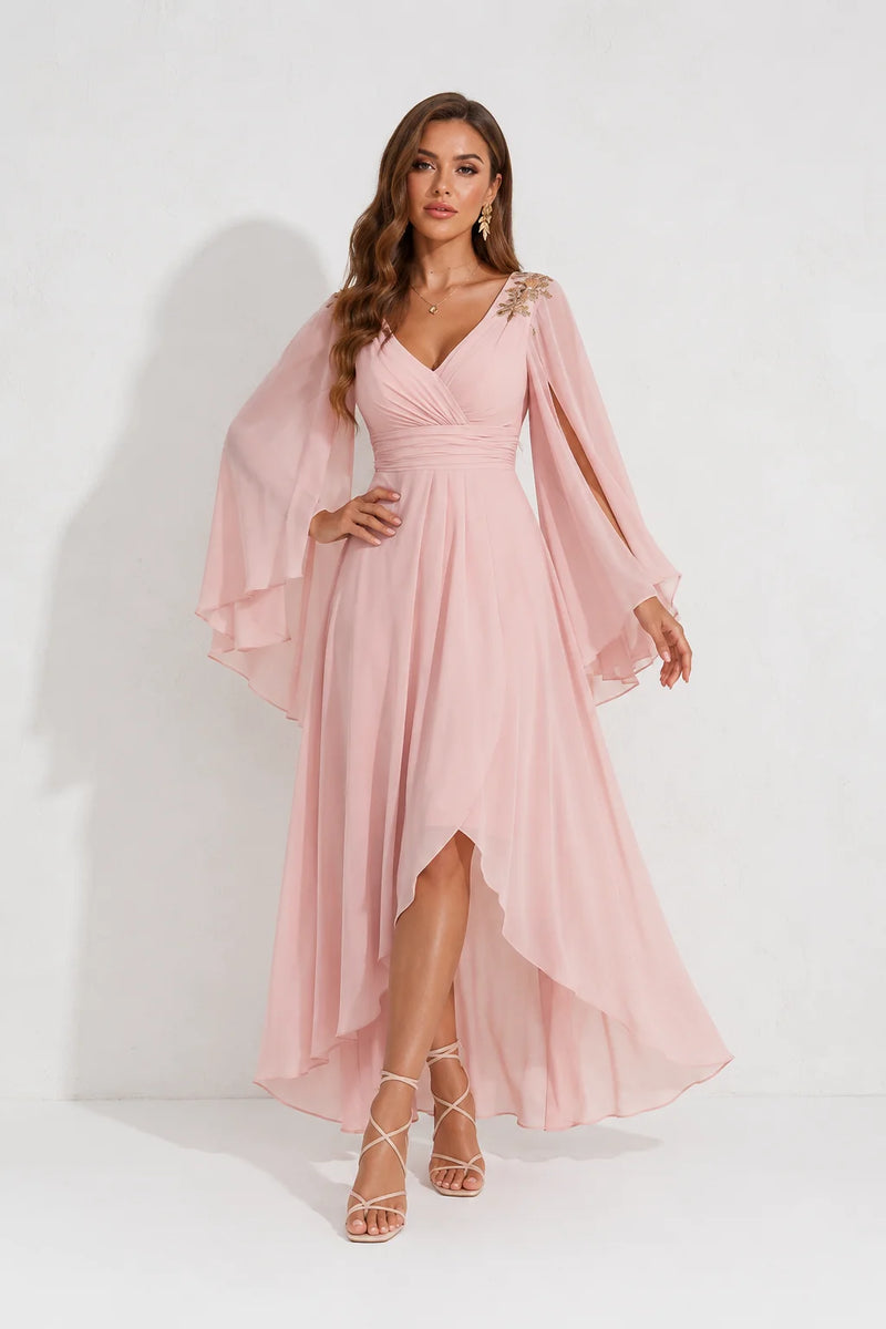Robe Asymétrique Rose Poudré A Volant