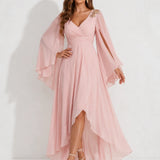 Robe Asymétrique Rose Poudré A Volant