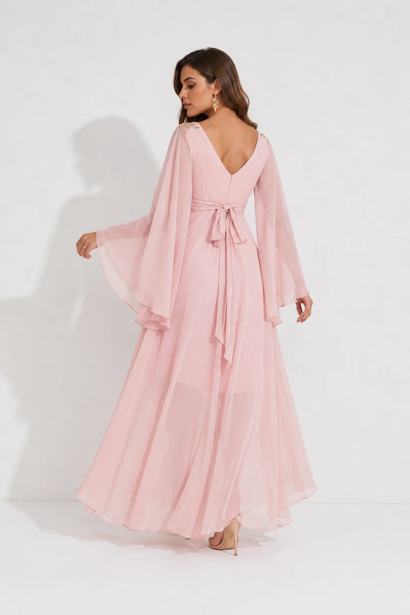 Robe Asymétrique Rose Poudré A Volant