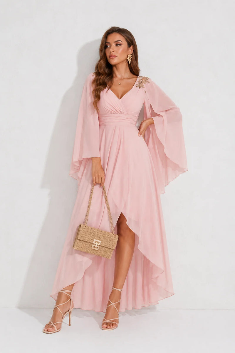 Robe Asymétrique Rose Poudré A Volant