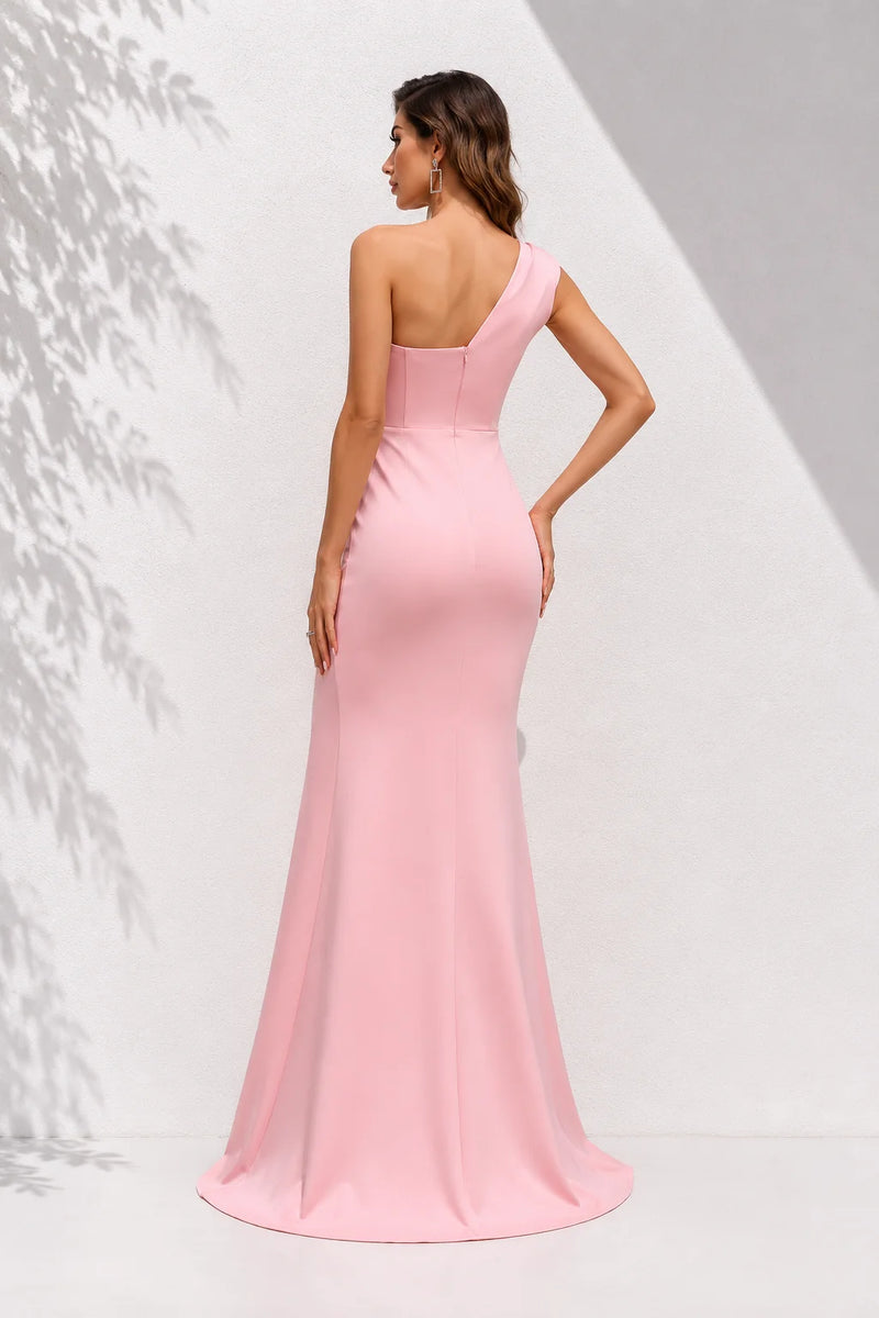 Robe asymétrique rose poudré