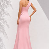 Robe asymétrique rose poudré