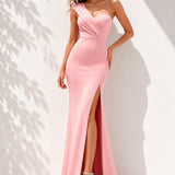 Robe asymétrique rose poudré