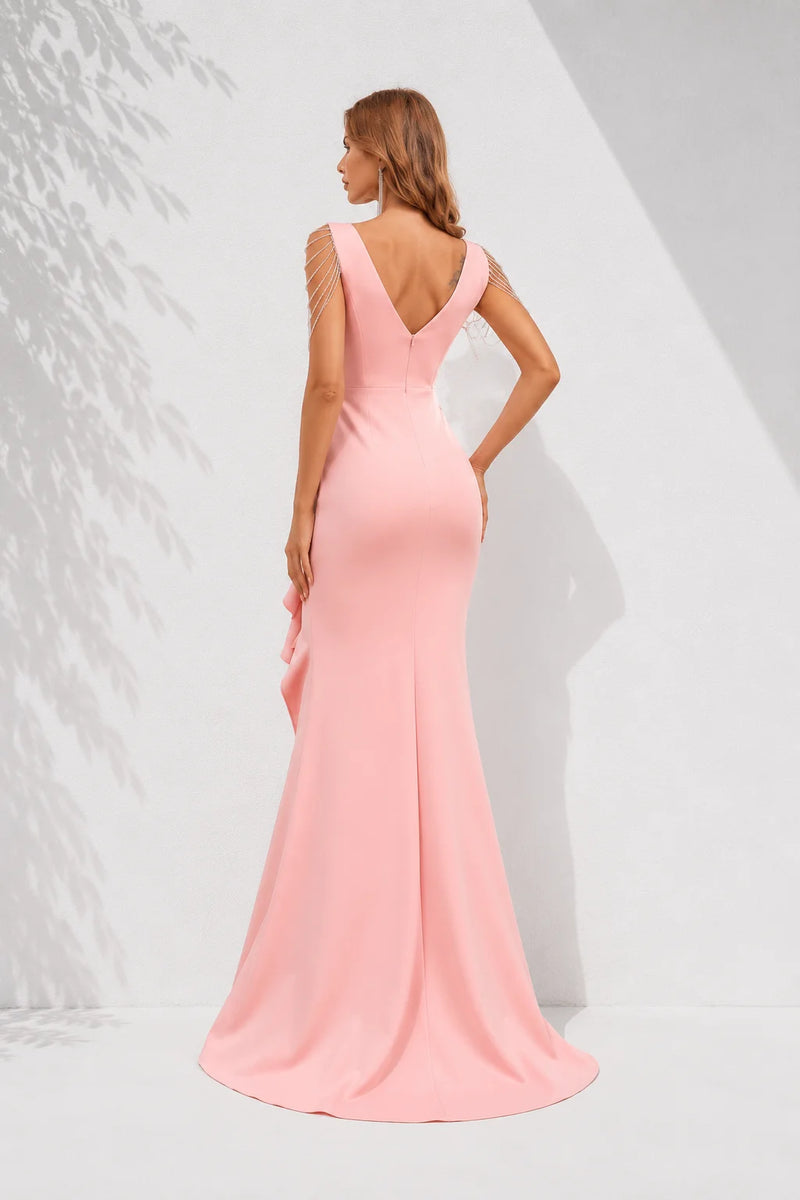Robe cocktail rose poudré