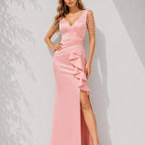 Robe cocktail rose poudré