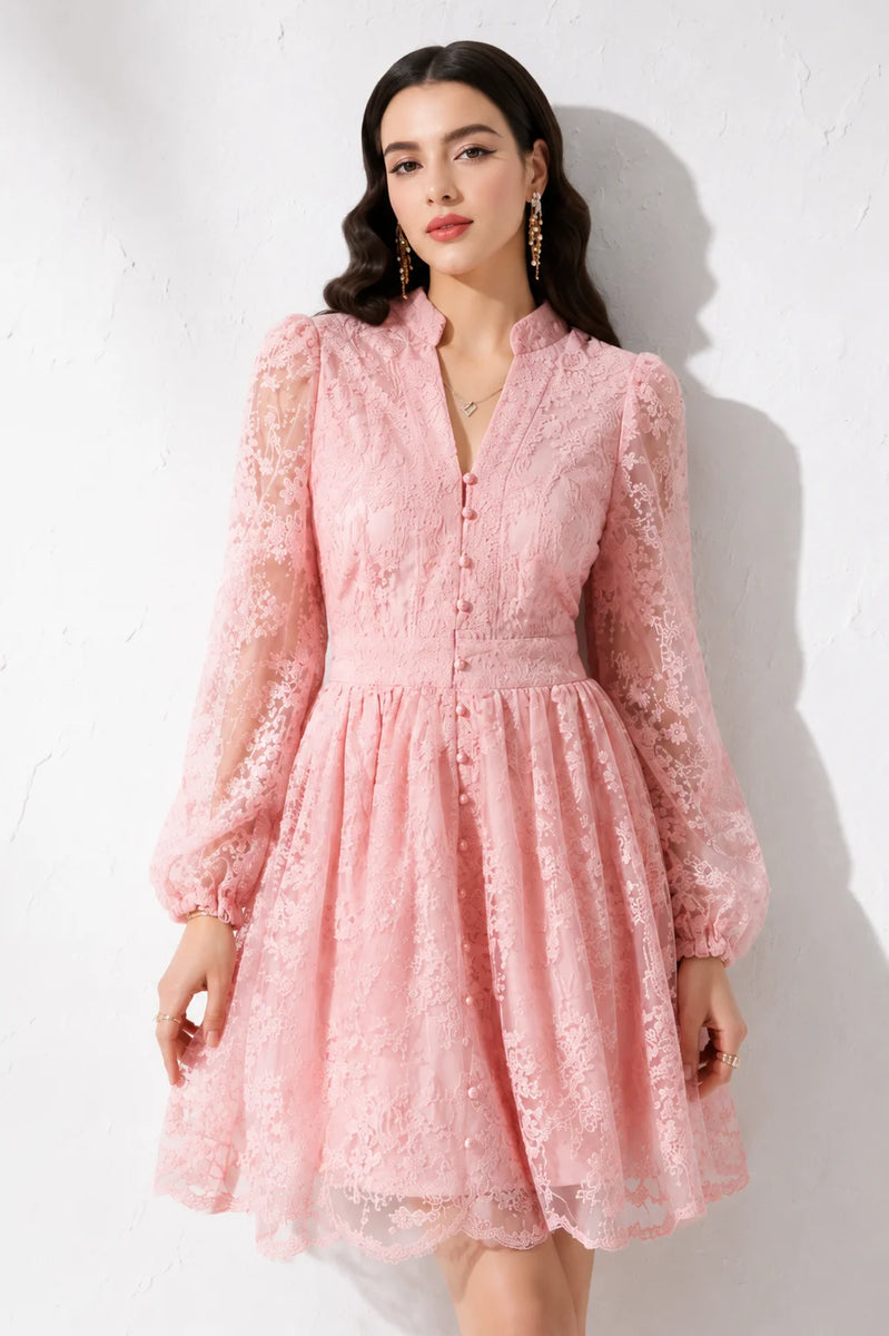 Robe Cocktail Rose Poudré Dentelle