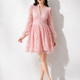 Robe Cocktail Rose Poudré Dentelle