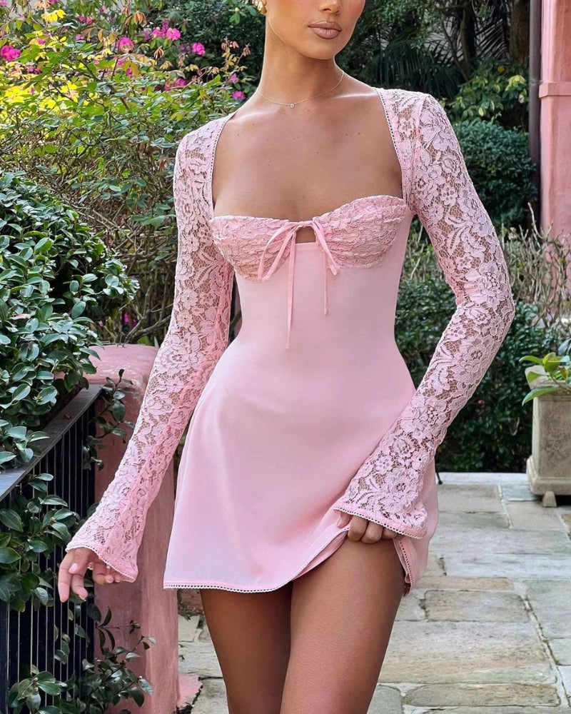 Robe Cocktail Rose Poudré Dentelle