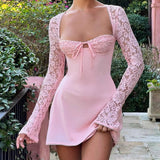 Robe Cocktail Rose Poudré Dentelle