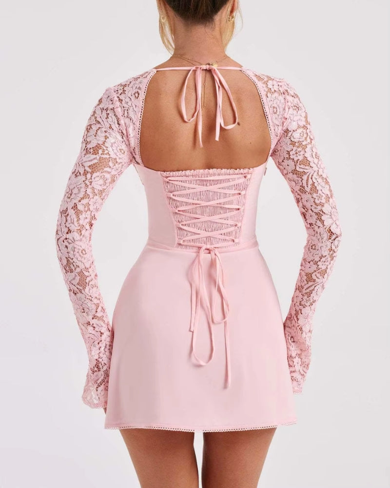 Robe Cocktail Rose Poudré Dentelle bustier