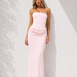 robe cocktail rose poudré longue