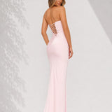 robe cocktail rose poudré longue