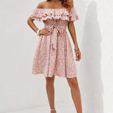Robe Epaule Dénudée Rose Poudré