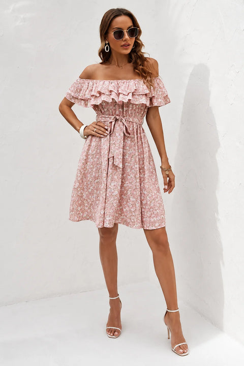 Robe Epaule Dénudée Rose Poudré