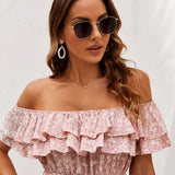 Robe Epaule Dénudée Rose Poudré