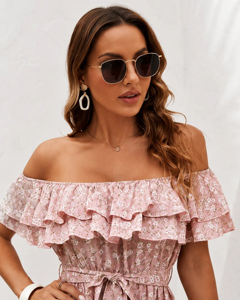 Robe Epaule Dénudée Rose Poudré