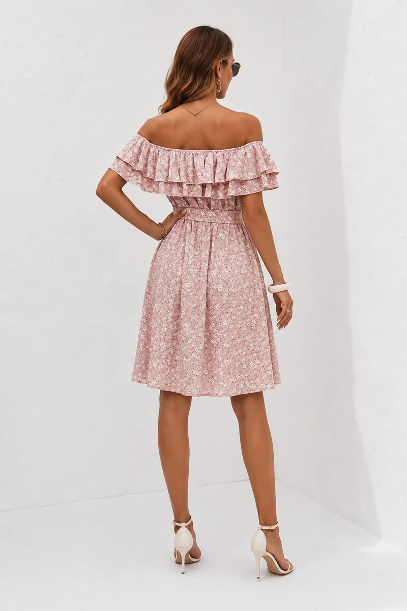 Robe Epaule Dénudée Rose Poudré