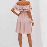 Robe Epaule Dénudée Rose Poudré