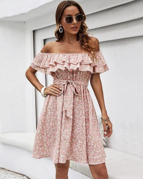 Robe Epaule Dénudée Rose Poudré